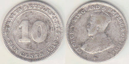 1919 Straits Settlements silver 10 Cents A001119